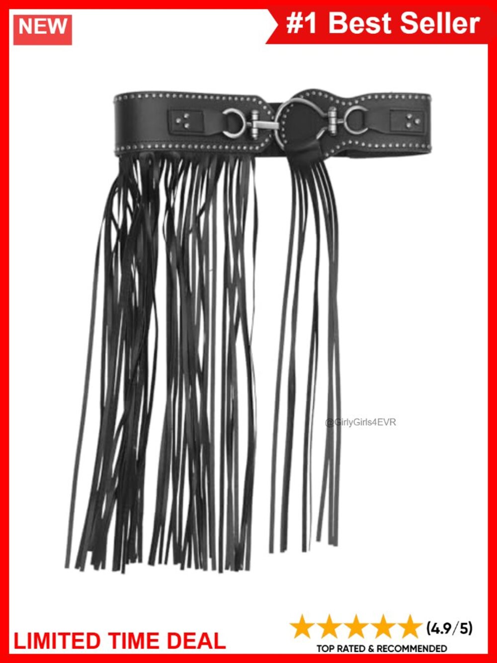 Punk Wide Rivet Faux Leather Belt with Tassel Fringe Adjustable Waist Skirt